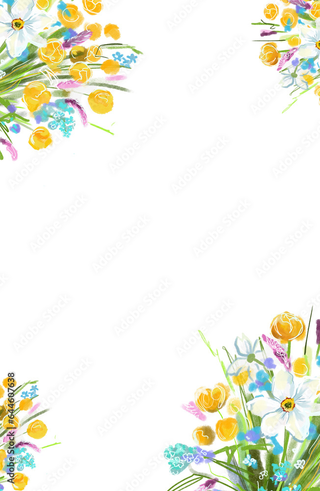 Beautiful flowers frame. Hand drown illustration Beautiful flowers frame. Hand drown illustration