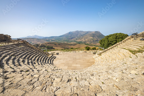 Greek Theatre of Segesta. The archaeological site at Sicily, Italy, Europe.