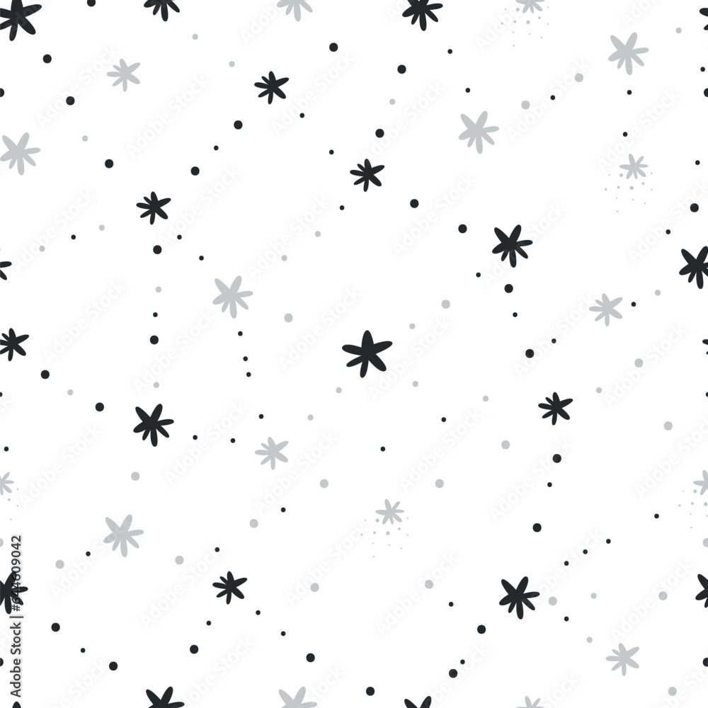 Seamless pattern with stars. Black and white simple pattern. Night sky background. Seamless pattern with stars. Black and white simple pattern. Night sky background.