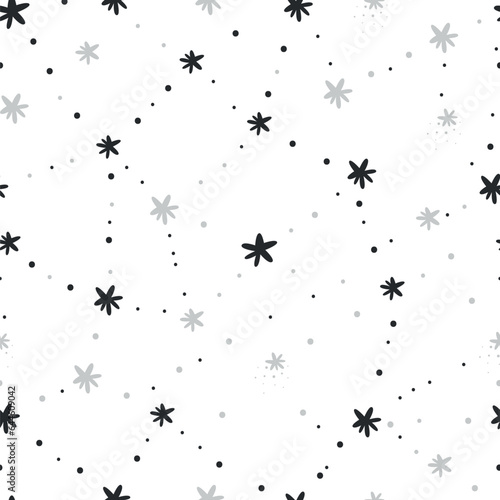 Seamless pattern with stars. Black and white simple pattern. Night sky background.