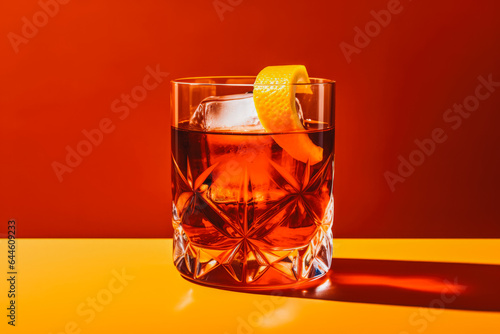 Negroni cocktail on solid background.