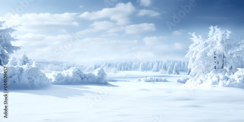 Obraz na płótnie winter snowy landscape with plain, forest, blue sky on a sunny clear day w salonie