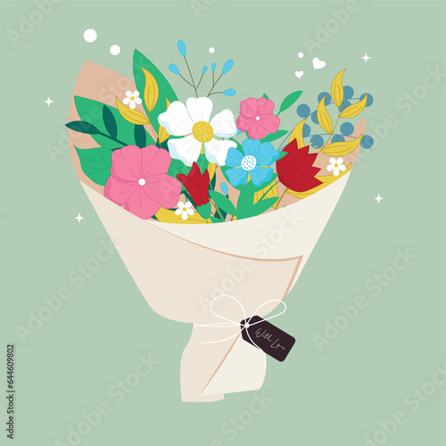 bouquet of cute beautiful flowers. Festive bouquet. Vector illustration, holiday concept © Anait