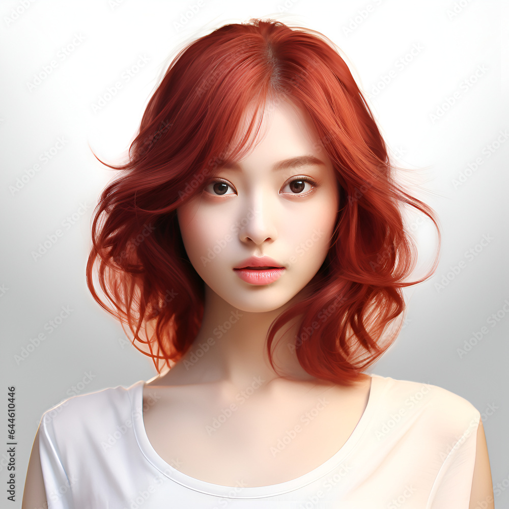 asian girl with red hair, portrait of a young pretty female person. asian girl with red hair, portrait of a young pretty female person.