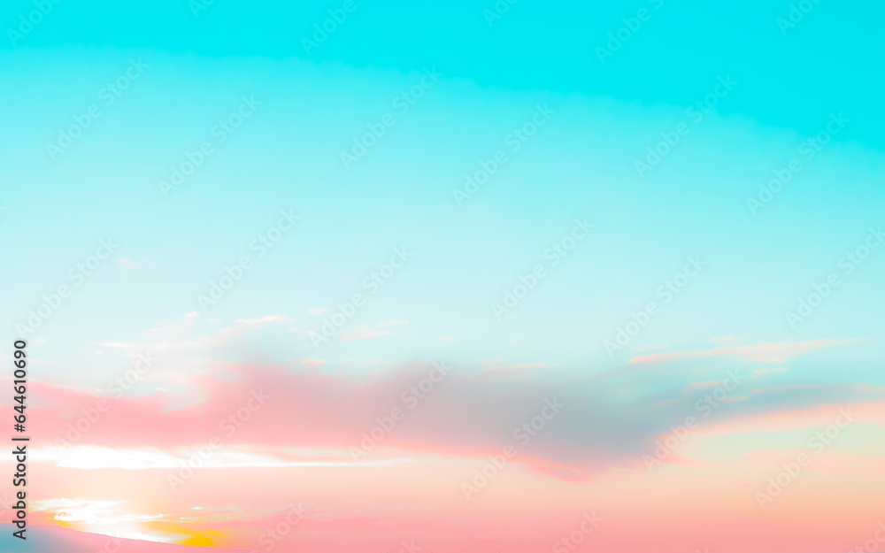 light Blue soft panorama sunset sky background with light pink clouds