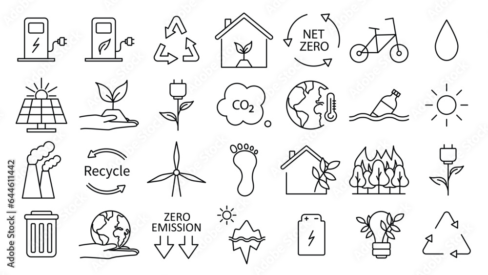Icon collection with zero emission symbol concept. greenhouse gas