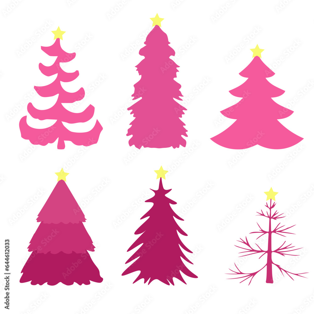 Obraz premium a set of different Christmas trees with a star on top. vector Pink Christmas trees