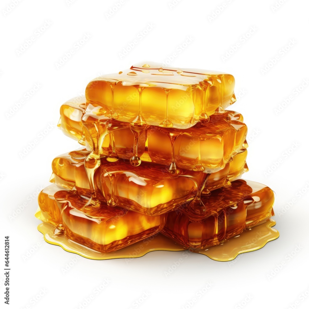 blocks stacked on top of each other, with honey melting down their sides, isolated on