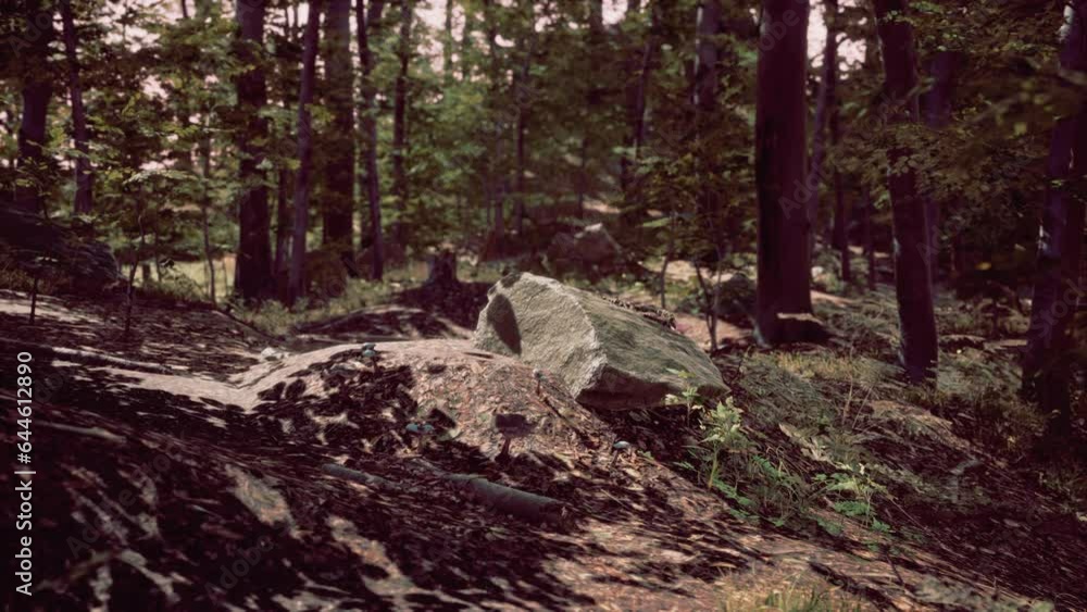 Forest scene with mossy ground in sunny evening in summer Forest scene with mossy ground in sunny evening in summer