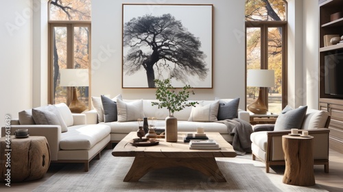 A cozy den filled with comfortable furniture  homey decor  and a large painting on the wall invites one to relax and take in the warmth of a homely atmosphere