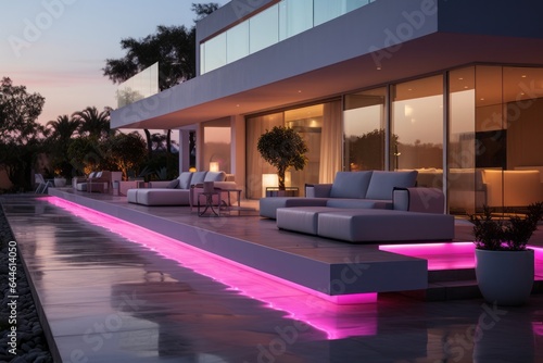 In the heart of minimalistic modern homes, striking pink neon art pieces or lighting stand out, infusing a blend of contemporary aesthetics with vibrant urban energy.