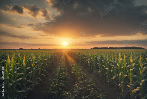 sunset in the corn field