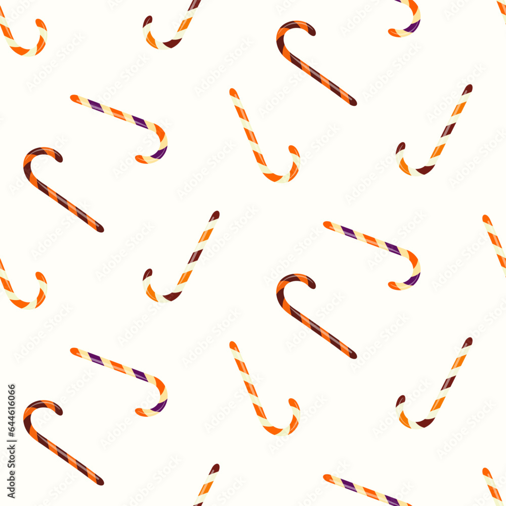 Seamless pattern of Halloween trick or treat candies on isolated background. Background in traditional colours for Halloween celebration, textiles, wall papers, wrapping paper, scrapbooking. 