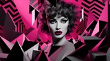 A woman with magenta lips and a wild, fashion-forward look of black and pink makeup inspires awe and creativity in the hearts of those who gaze upon her captivating art