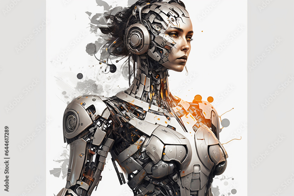 Fototapeta premium robot woman on white background. created with generative AI technology