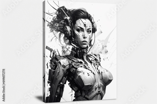 robot woman on white background. created with generative AI technology