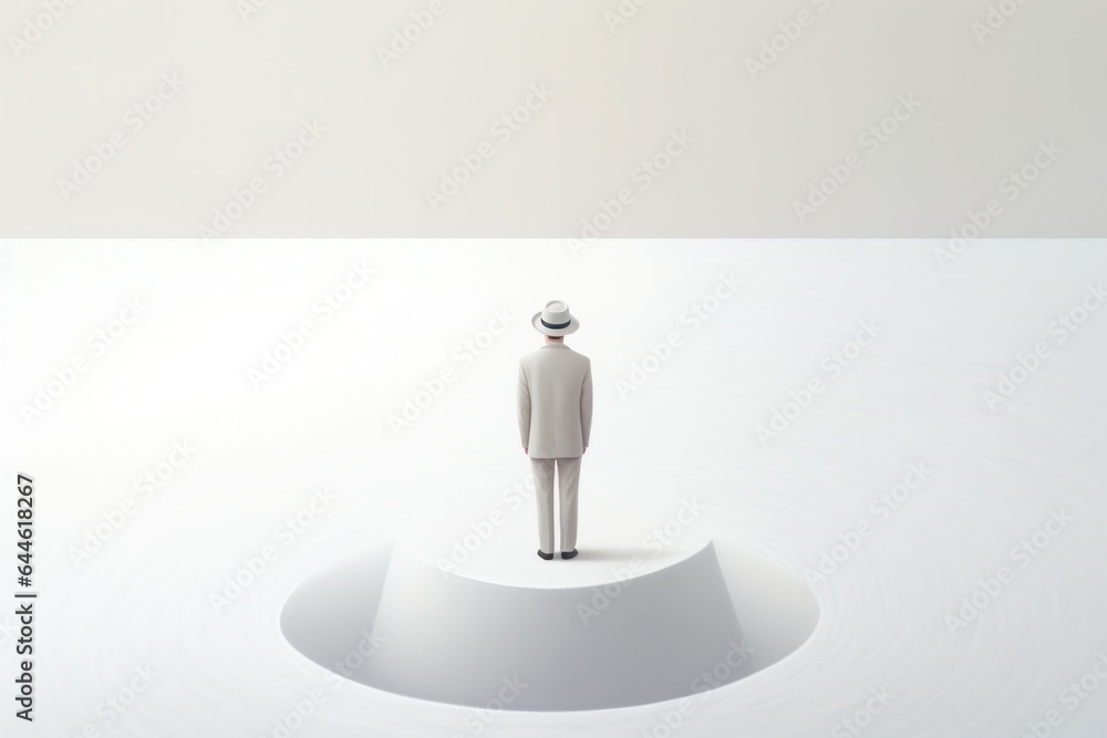 An eerily still sculpture of a man stands in stark contrast against the