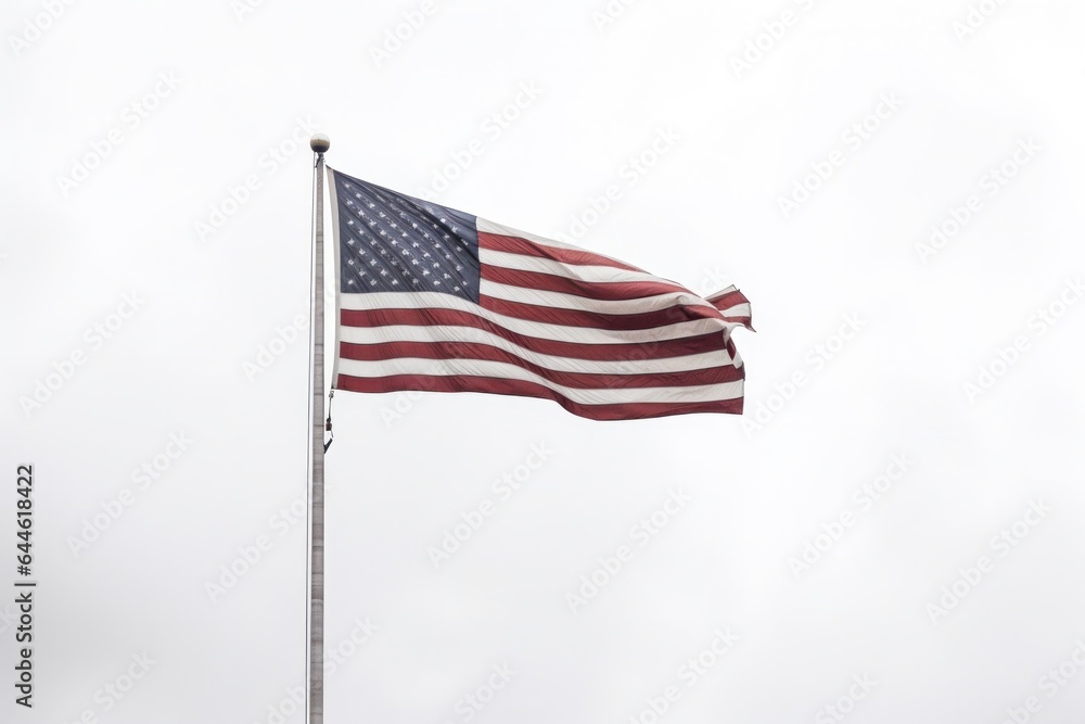 A bright flag flutters proudly in the open sky, its pole standing strong and resilient in the outdoors A bright flag flutters proudly in the open sky, its pole standing strong and resilient in the outdoors