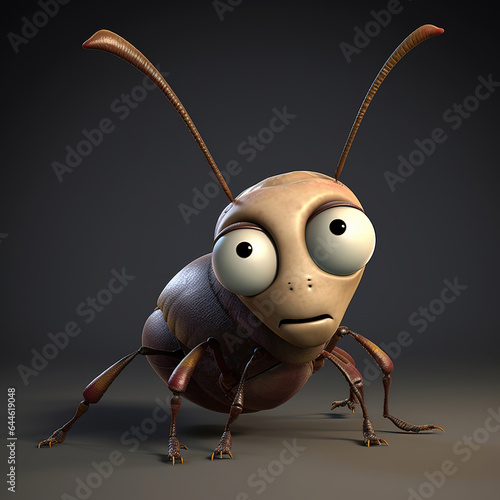 Cartoon ant with sad expression on his face - 3D Illustration. Animated movie character design. Animation digital art style. © Helen-HD