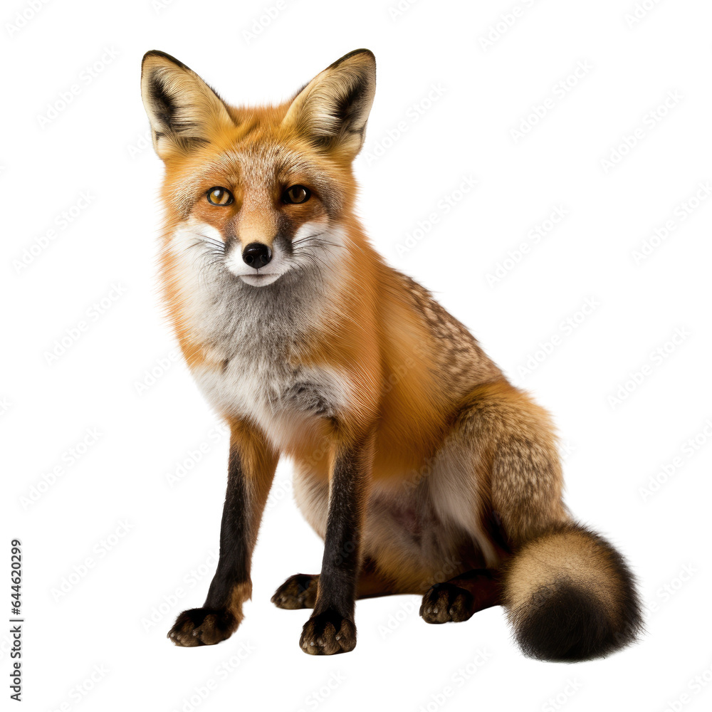 Portrait of a friendly fox, on a transparent background Portrait of a friendly fox, on a transparent background