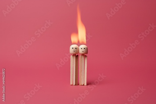 A flickering flame illuminates a group of quirky matches with mischievous faces, dancing in the darkness like playful sprites