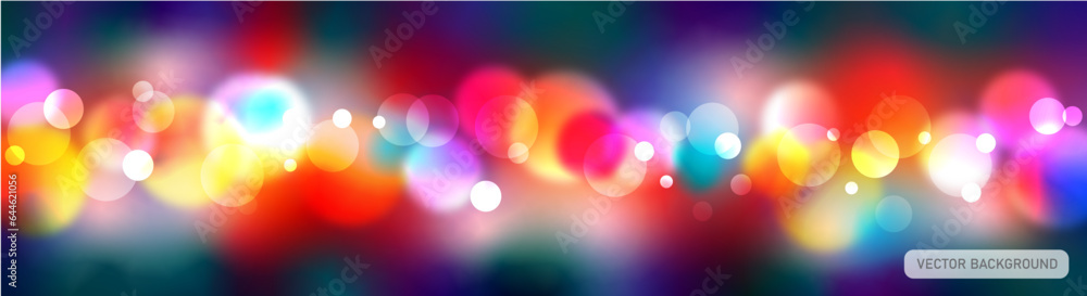 Vector Colorful Background with Defocused City Lights with Night Bokeh.