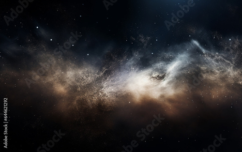 Background flying dust grains in a dark room with a dark dark background, Empty walls, particles lights, smoke, glow, rays