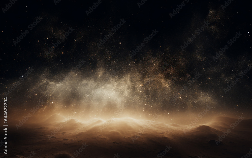 Background flying dust grains in a dark room with a dark dark background, Empty walls, particles lights, smoke, glow, rays Background flying dust grains in a dark room with a dark dark background, Empty walls, particles lights, smoke, glow, rays
