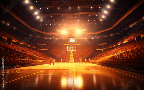 Basketball court with people fan. Sport arena. Photoreal 3d render background