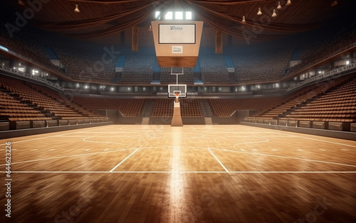Basketball court with people fan. Sport arena. Photoreal 3d render background © MUS_GRAPHIC