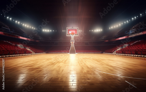 Basketball court with people fan. Sport arena. Photoreal 3d render background