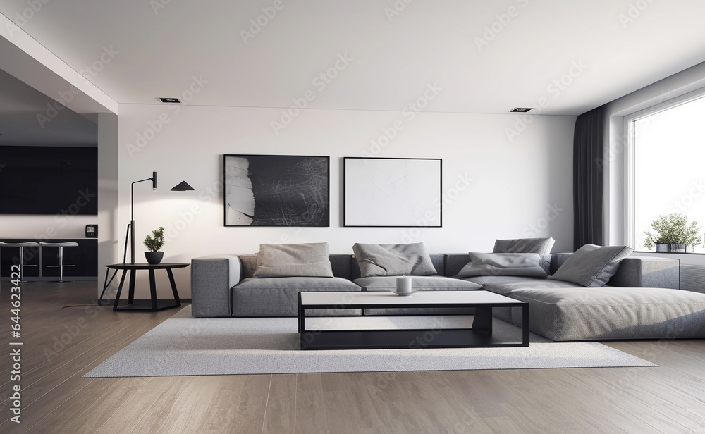 Fototapeta premium modern apartment with a spacious living room. created with generative AI technology