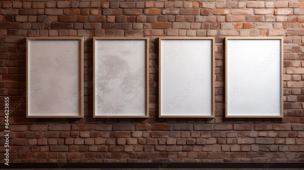 Picture frames on a brick wall Picture frames on a brick wall