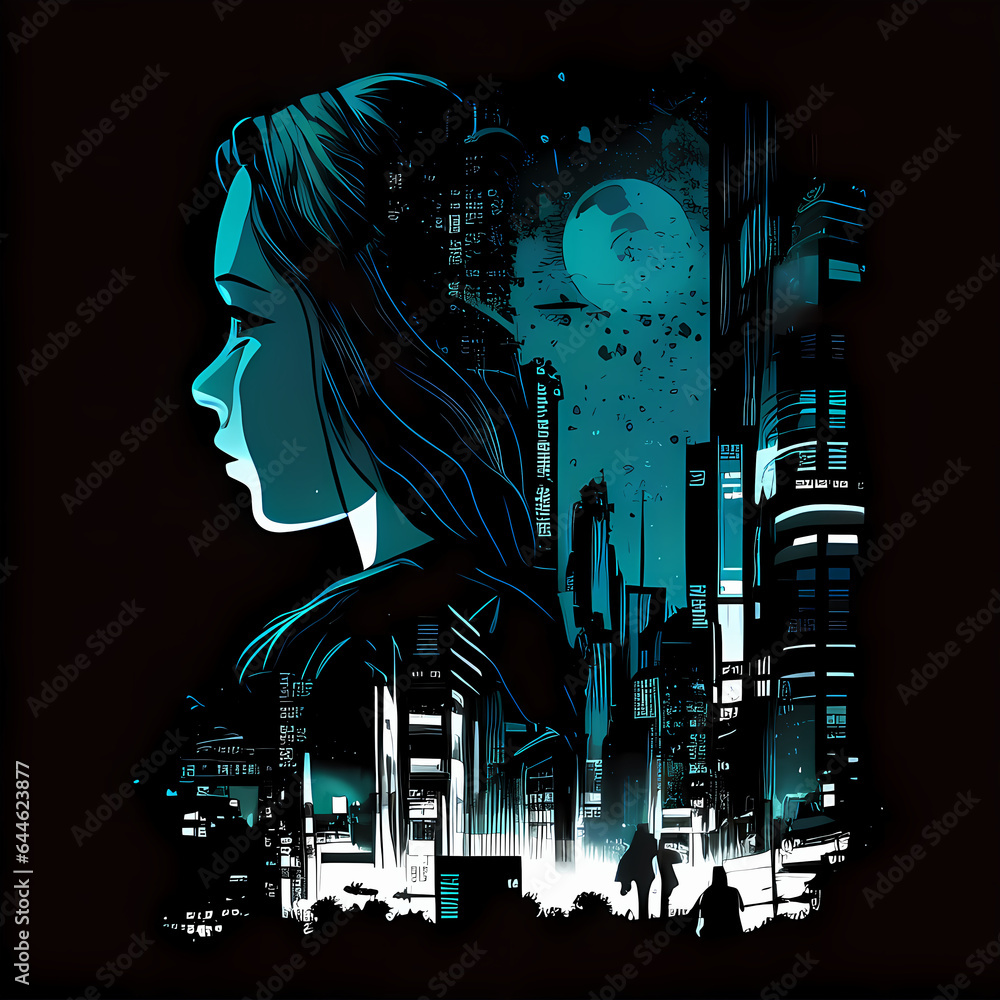 Fototapeta premium 'Profile Illustration of Woman with City Background.'