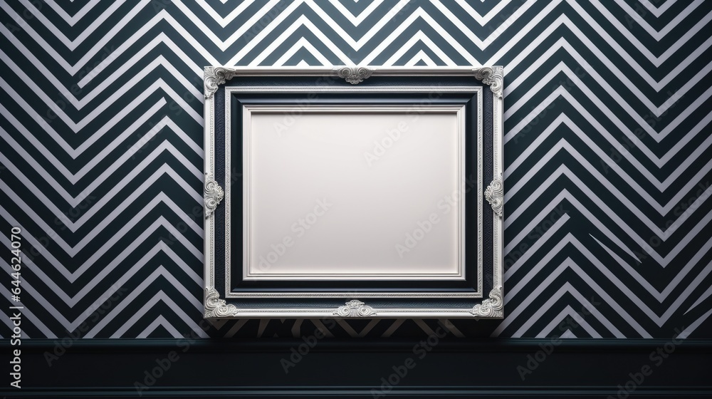 Empty picture frame on a geometric patterned wall Empty picture frame on a geometric patterned wall