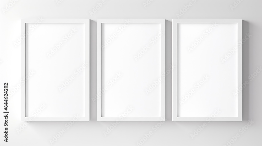 Picture frame on a white wall in a minimalist interior Picture frame on a white wall in a minimalist interior