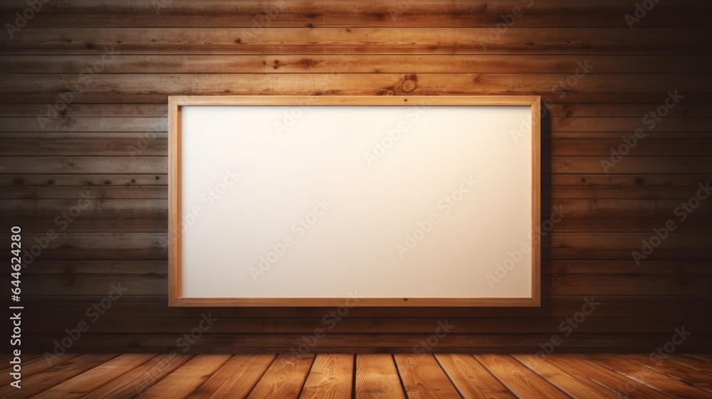 Picture frame on a wooden wall Picture frame on a wooden wall
