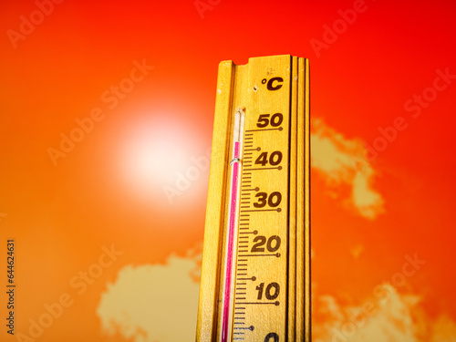Bilde på lerret Hot summer day, the thermometer displays a high heatwave temperature of 47 degrees Celsius