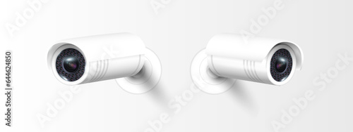 Circuit television cameras realistic set. External cctv. Surveillance equipment. Security monitoring system for smart home, company. Vector