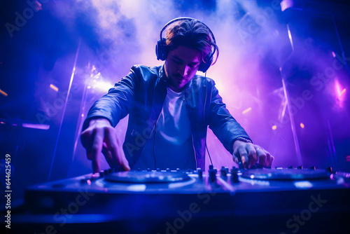 Dj at the party, purple and blue, clubbing, nightlife