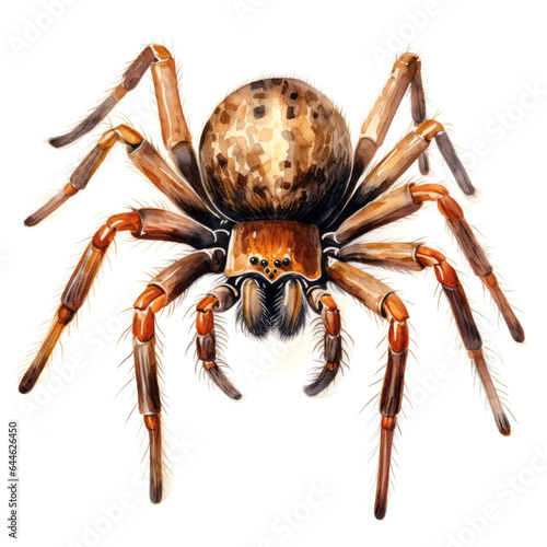 Watercolor scary spider on white background. Halloween concept