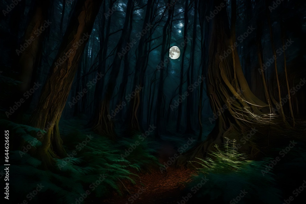 a dark and enchanted forest shrouded in the mysteries of the night - AI Generative