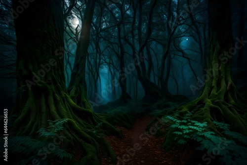 a dark and enchanted forest shrouded in the mysteries of the night - AI Generative