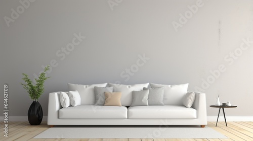 Modern interior design of living room with white sofa and empty wall background © Creative artist1