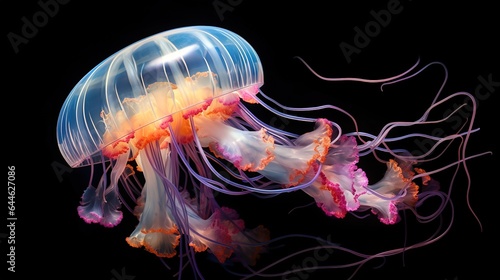 ocean life: glowing jellyfish, deep sea, light in the dark © s06-AI