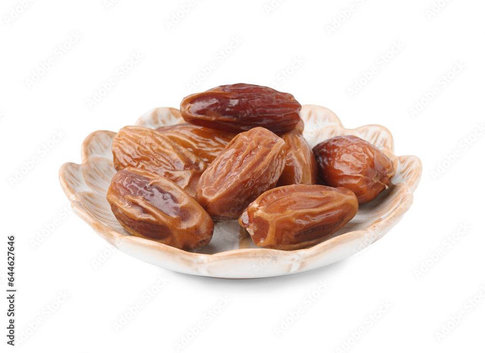 Bowl with dried dates on white background Bowl with dried dates on white background