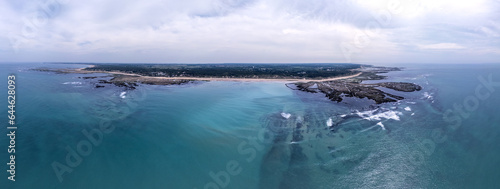 Panoramic view of the sea on Oleron Island, from aerial drone, france