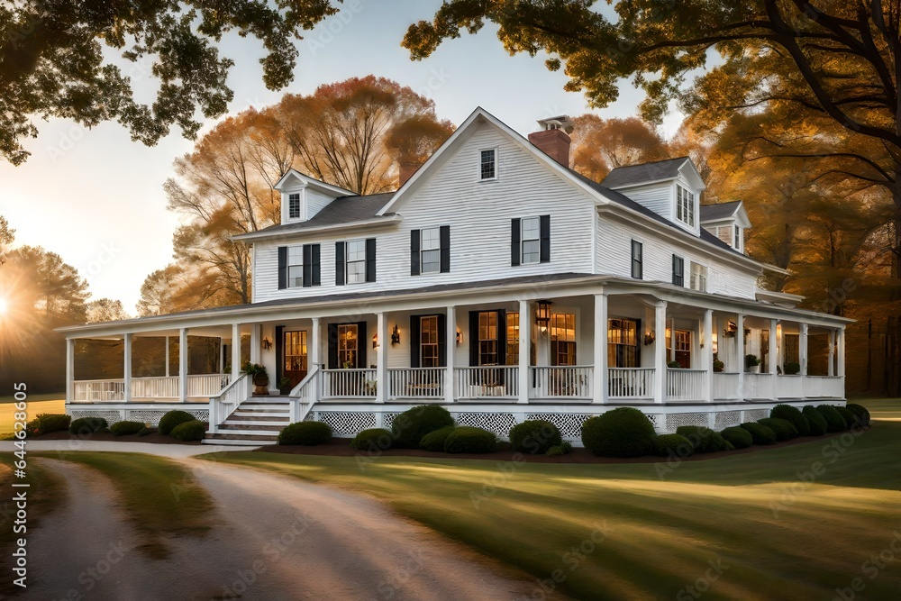 a timeless traditional farmhouse, an embodiment of rustic charm and rural tranquility - AI Generative