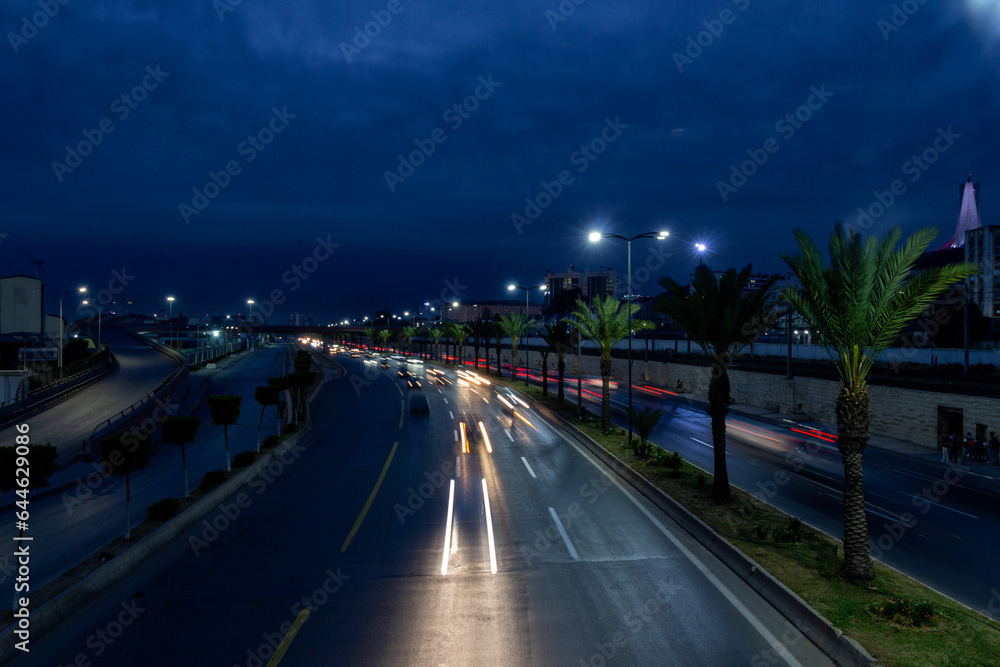 Highway in Algiers, Alger, Ageria by night.