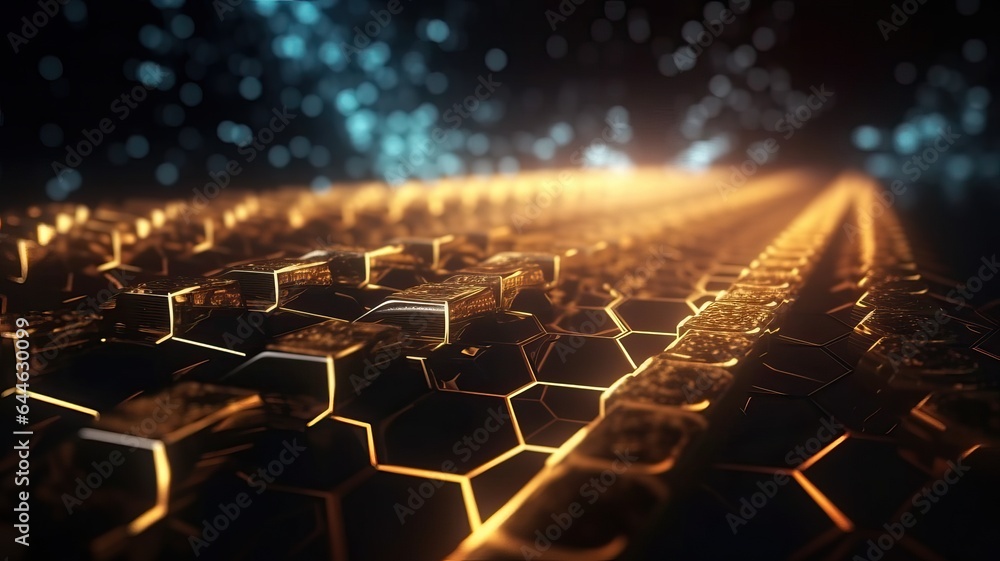 Ai generated. Hexagon neon lights background. Ai generated. Hexagon neon lights background.